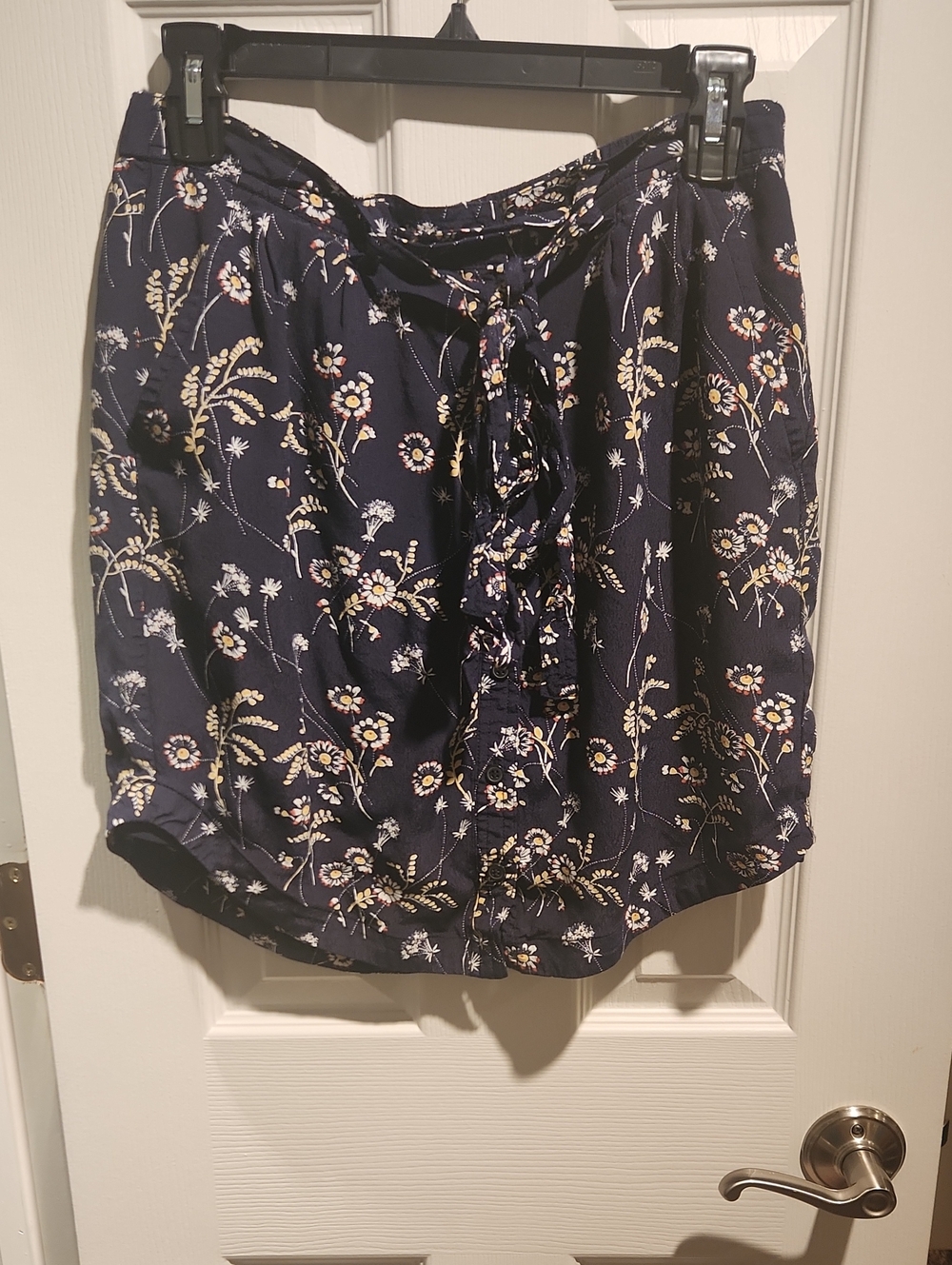 LOFT Navy Floral Tie-Front Mini Skirt
